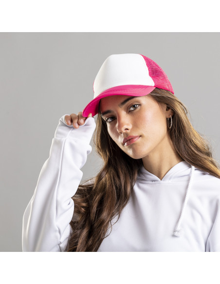 Gorra personalizada Trucker 5 paneles, 100% poliéster, acabado suave