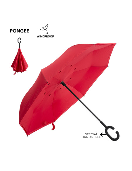 Paraguas personalizados con logo, mango manos libres y reversible.