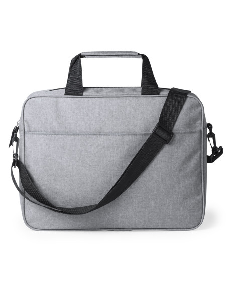 Maletín gris con cremallera para publicidad en poliéster 600D.