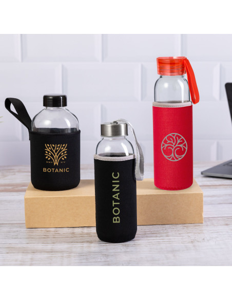 Botella personalizada de cristal de 420ml funda de neopreno