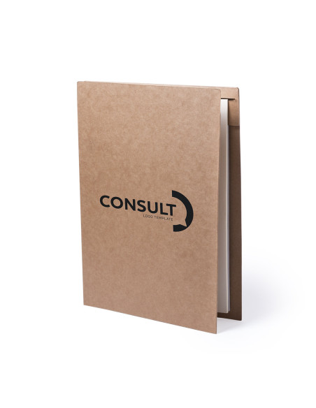 Carpetas personalizadas en cartón reciclado con bolígrafo.