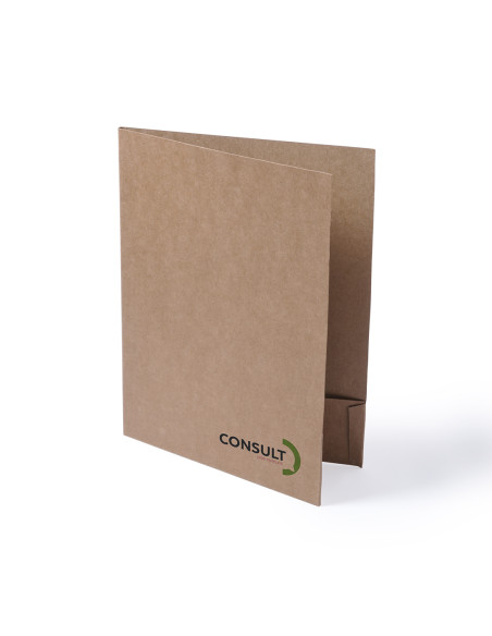 Portafolios personalizados en cartón reciclado con solapas.