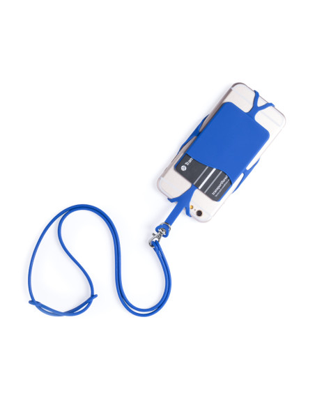 Lanyard personalizado con soporte para smartphone y mosquetón.