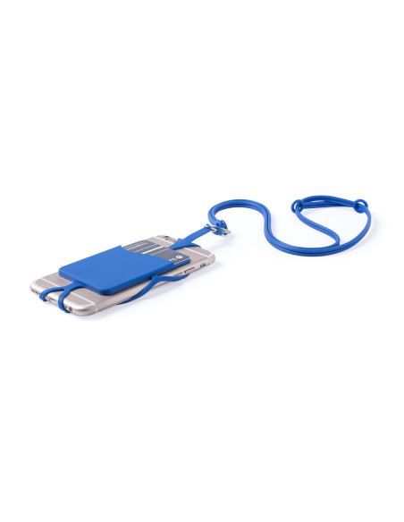 Lanyard personalizado con soporte para smartphone y mosquetón.