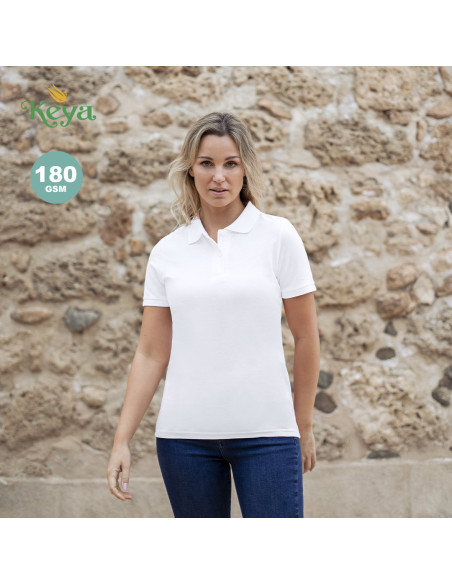 Polo Personalizado Mujer, Keya WPS180, blanco, S-XXL.