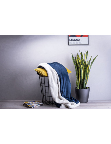 Manta publicitaria bicolor, coral fleece, sherpa.