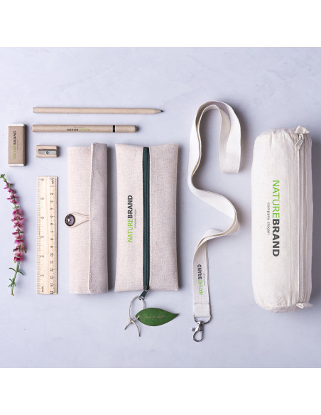 Estuche ECO personalizado en yute y algodón con cremallera.