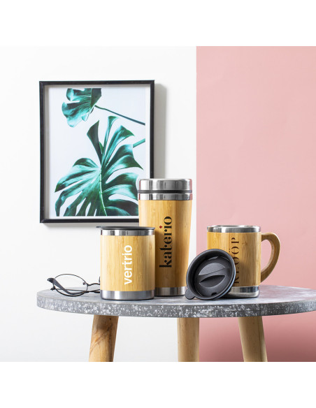 Vaso Térmico ECO personalizado en Acero y Bambú, 500ml.