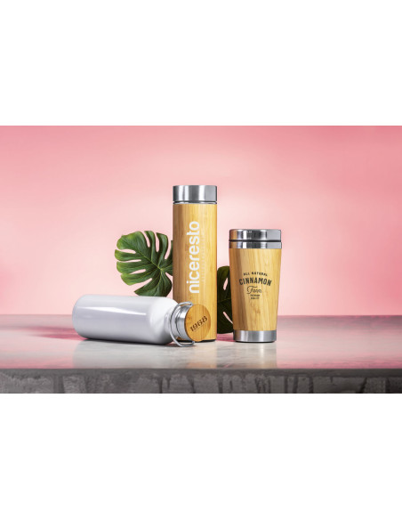 Vaso Térmico ECO personalizado en Acero y Bambú, 500ml.