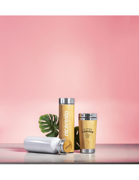 Vaso Térmico ECO personalizado en Acero y Bambú, 500ml.