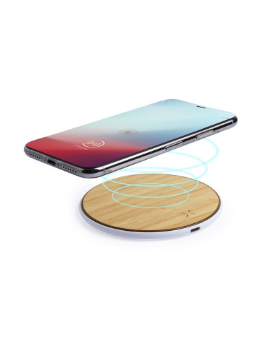 Cargador inalámbrico personalizado ECO en bambú.