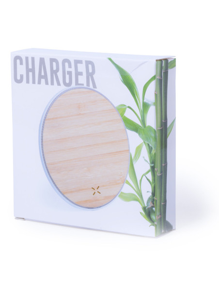 Cargador inalámbrico personalizado ECO en bambú.