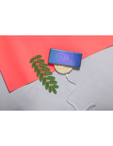 Cargador inalámbrico personalizado ECO en bambú.