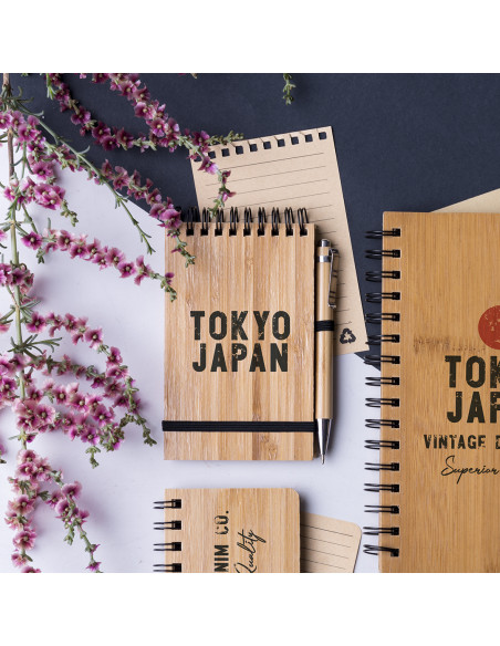 Libreta ECO Personalizada de Anillas con tapa Bambú y Bolígrafo