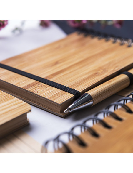 Libreta ECO Personalizada de Anillas con tapa Bambú y Bolígrafo