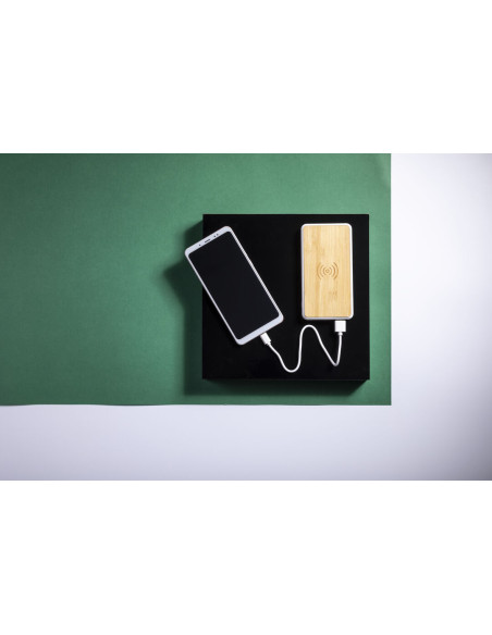 Power bank personalizado ECO en Bambú 8000 mAh, inalámbrico