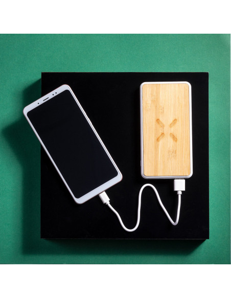 Power bank personalizado ECO en Bambú 8000 mAh, inalámbrico