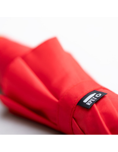 Paraguas serigrafiado en RPET con mango de madera.