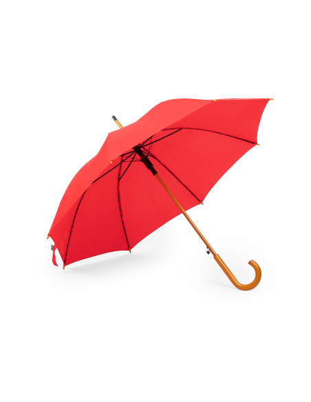 Paraguas serigrafiado en RPET con mango de madera.