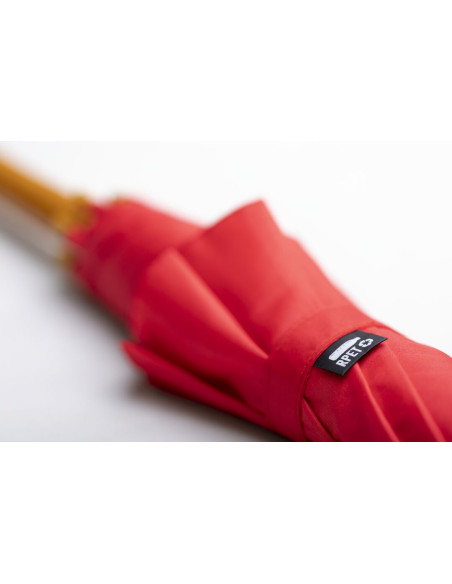 Paraguas serigrafiado en RPET con mango de madera.