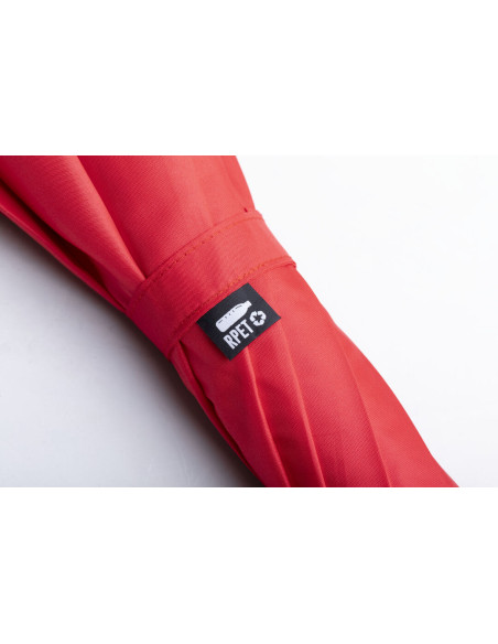 Paraguas serigrafiado en RPET con mango de madera.