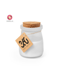 Vela bautizo personalizada en tarrito de cristal y corcho. 2
