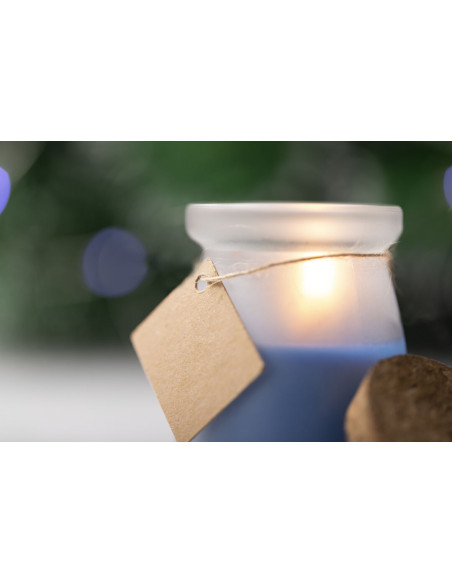 Vela bautizo personalizada en tarrito de cristal y corcho.