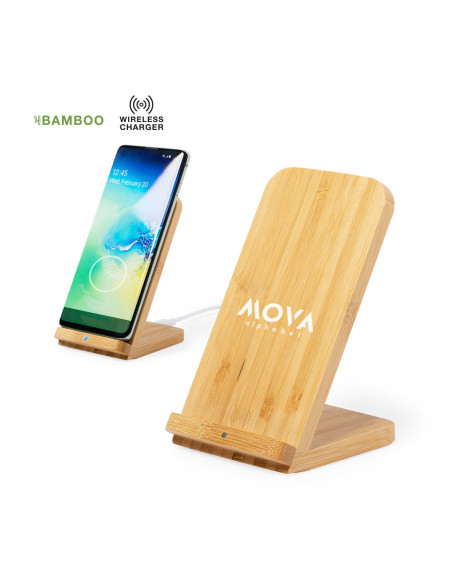 Cargador personalizado inalámbrico Ecológico en Bambú