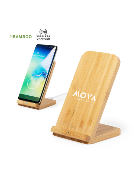 Cargador personalizado inalámbrico Ecológico en Bambú
