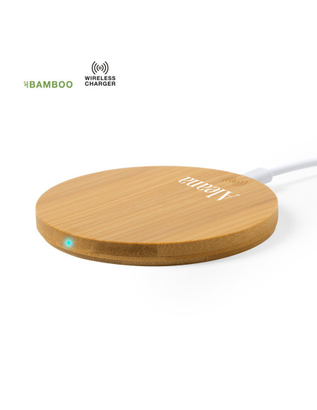 Cargador inalámbrico personalizado circular en Bambú.