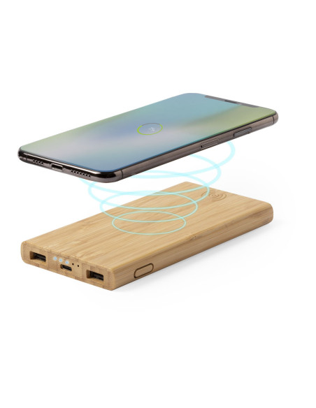 Power bank ECO personalizado en Bambú 6000 mAh, inalámbrico.