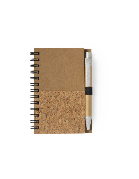 Libreta para personalizar ecológica y bolígrafo. Corcho y cartón