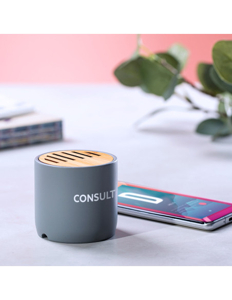 Altavoz personalizado ECO Bluetooth® 5.0, bambú, cemento.
