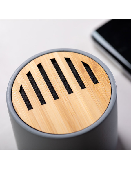 Altavoz personalizado ECO Bluetooth® 5.0, bambú, cemento.