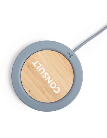Cargador inalámbrico personalizado ECO en Bambú y Cemento.