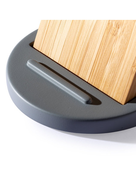 Cargador ECO personalizado inalámbrico, soporte en bambú.