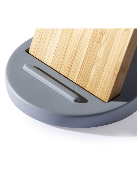 Cargador ECO personalizado inalámbrico, soporte en bambú.