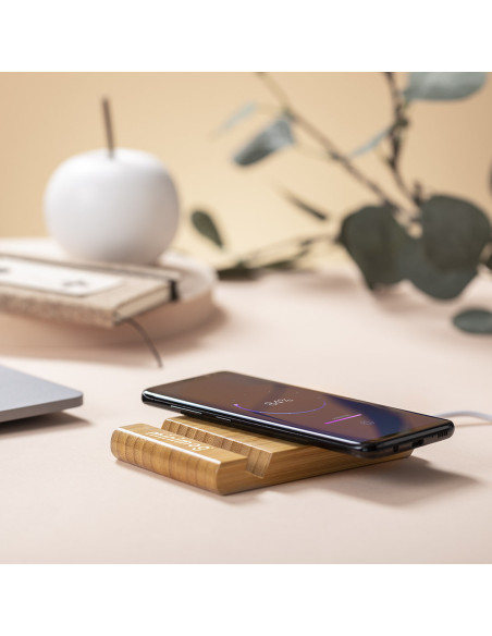 Cargador inalámbrico para personalizar ECO 5W, soporte, Bambú.