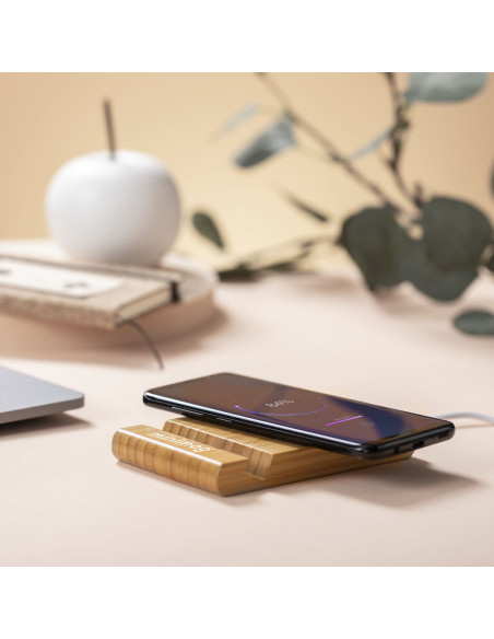Cargador inalámbrico para personalizar ECO 5W, soporte, Bambú.