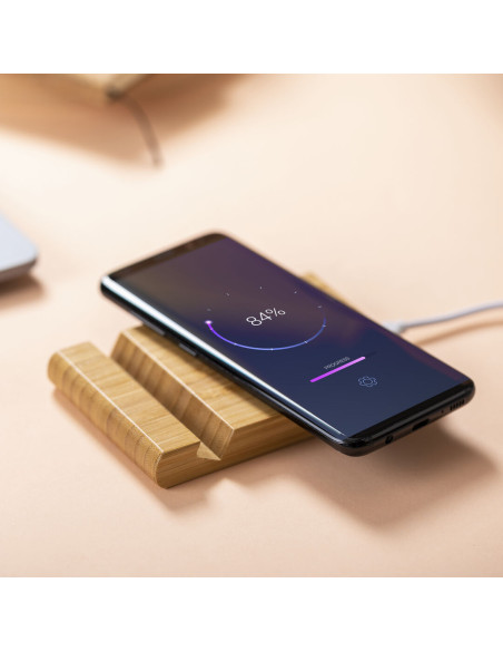 Cargador inalámbrico para personalizar ECO 5W, soporte, Bambú.
