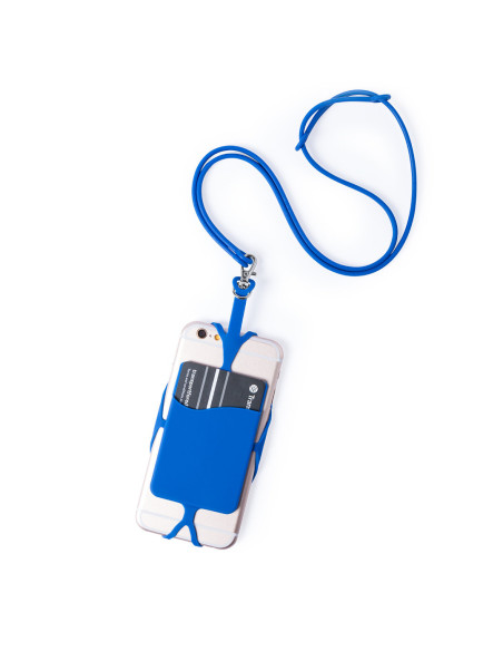 Lanyard personalizado con soporte para smartphone y mosquetón.