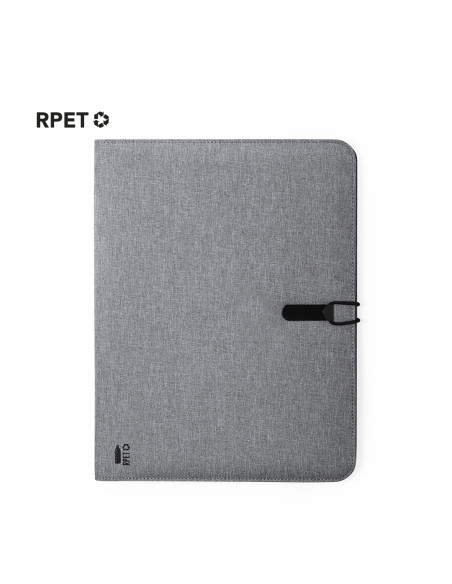 Carpeta A4 ECO personalizada en RPET con bloc y cierre elástico.