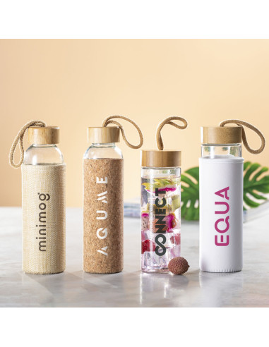 Botella Personalizada ECO 500ml, Cristal y Bambú