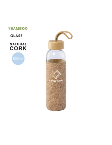 Botella Personalizada ECO 500ml, Cristal y Bambú