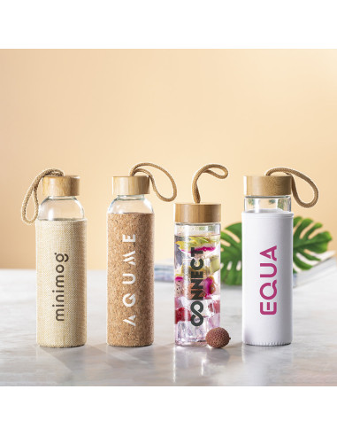 Botella Personalizada ECO 500ml, Cristal y Bambú