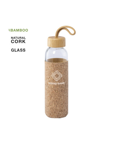 Botella Personalizada ECO 500ml, Cristal y Bambú