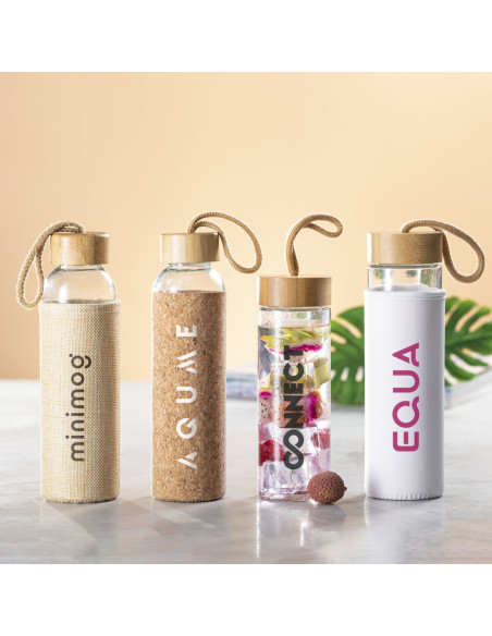 Botella Personalizada ECO 500ml, Cristal y Bambú