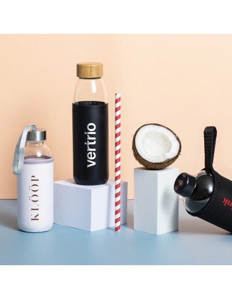 Botella ECO Personalizable 540ml de Cristal y tapón Bambú