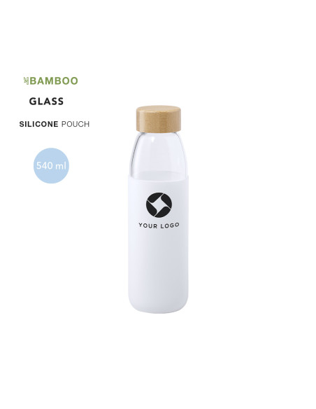 Botella ECO Personalizable 540ml de Cristal y tapón Bambú