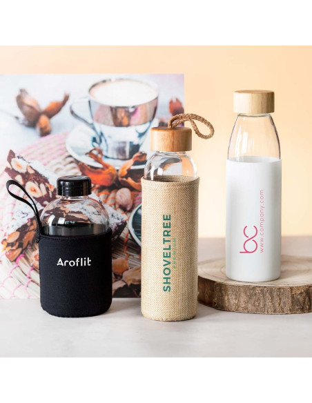 Botella ECO Personalizable 540ml de Cristal y tapón Bambú